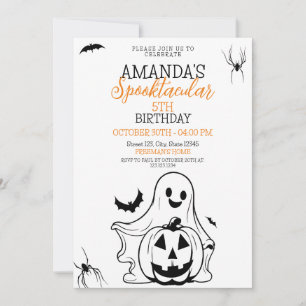 Invitación Cute negro y blanco fantasmagórico calabaza cumple