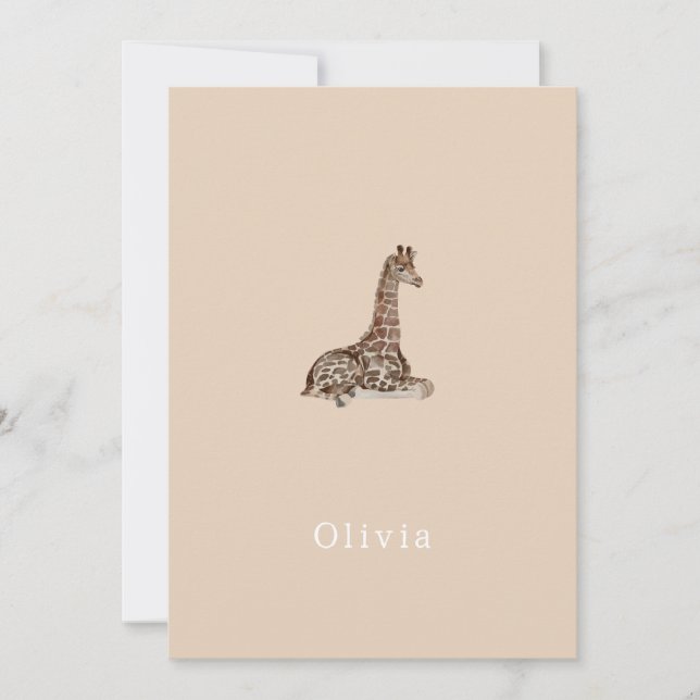 Invitación Cute Neutral Birth Announcement Giraffe Card (Anverso)