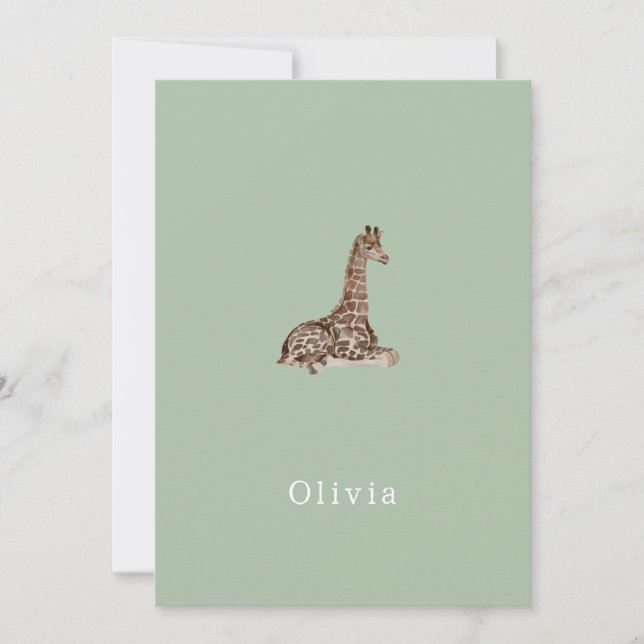Invitación Cute Neutral Birth Announcement Giraffe Card (Anverso)