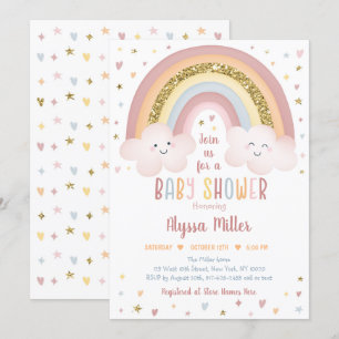 Invitación Cute Neutral Boho Rainbow Clouds Baby Shower