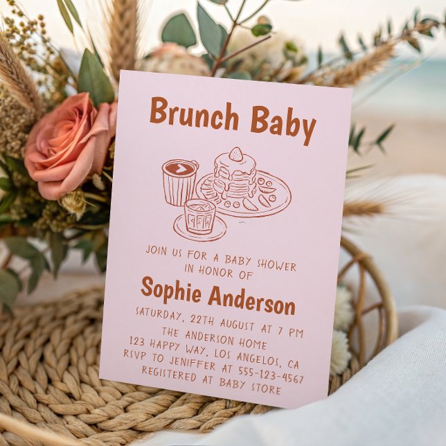 Invitación Cute Neutral Coffee & Pancakes Brunch Baby Shower (Subido por el creador)