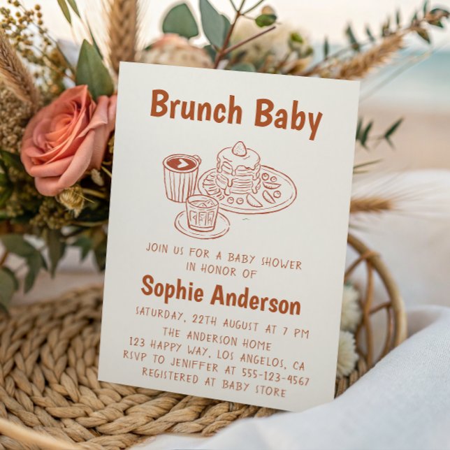 Invitación Cute Neutral Coffee & Pancakes Brunch Baby Shower (Subido por el creador)