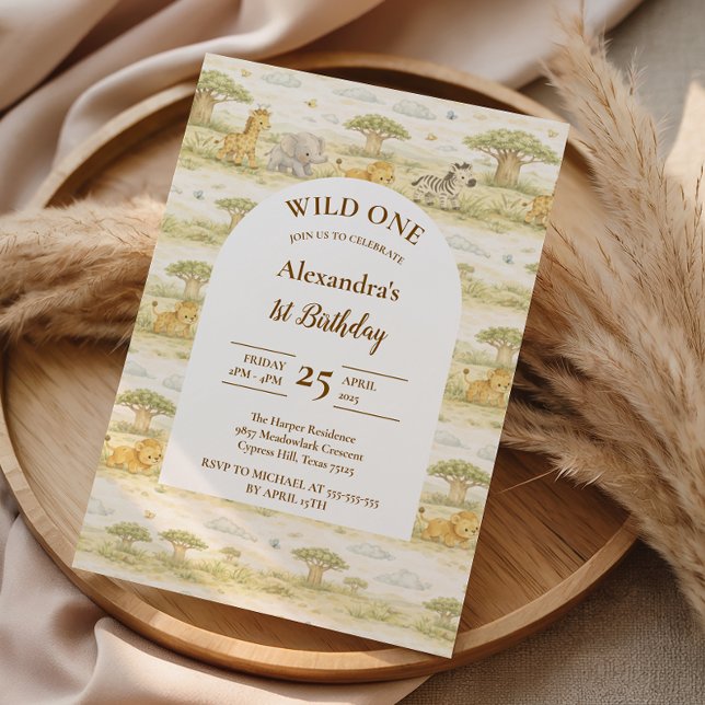 Invitación Cute Neutral Safari Animals First Birthday (Subido por el creador)
