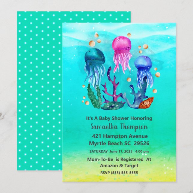 Invitación Cute Neutral Underwater Jelly Fish Baby Shower (Anverso / Reverso)