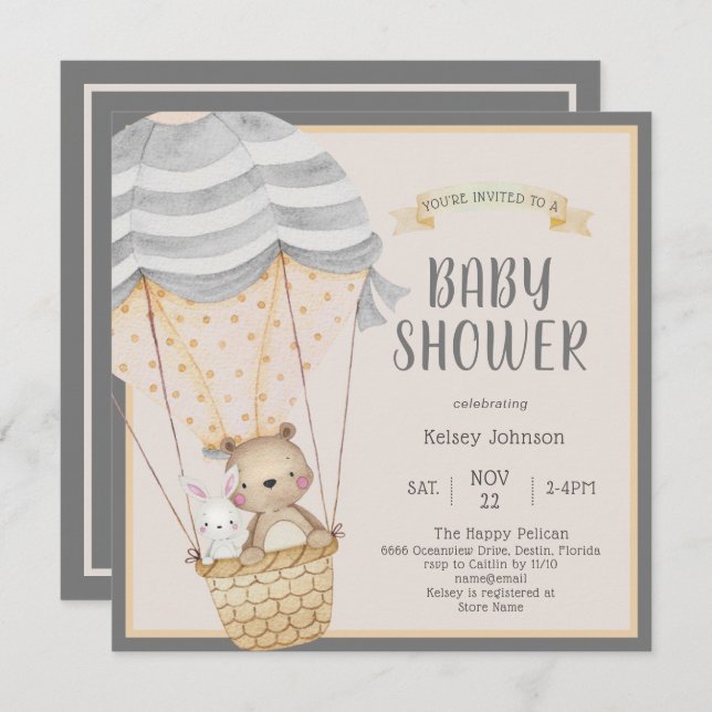 Invitación Cute Neutral Woodland Zoo Animals Baby Shower (Anverso / Reverso)