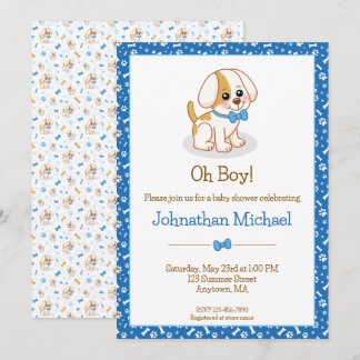 Invitación Cute Niño Perro Pajarita Azul Personalizado Baby S