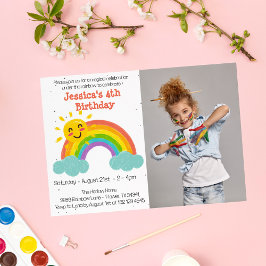 Invitación Cute Nubes de Arcoiris foto cumpleaños