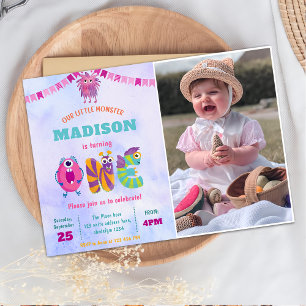 Invitación Cute nuestro pequeño Monstruo Foto de cumpleaños
