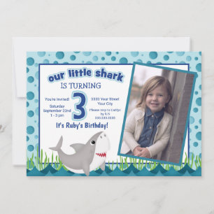 Invitación Cute Nuestro Pequeño Tiburón Foto Océano Cumpleaño