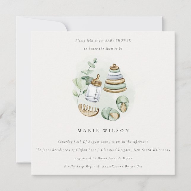 Invitación Cute Nursery Essential Leafy Green Baby Shower (Anverso)