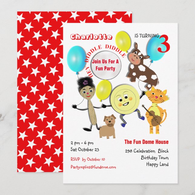 Invitación Cute Nursery Rhyme Personalizados Niños Cumpleaños (Anverso / Reverso)