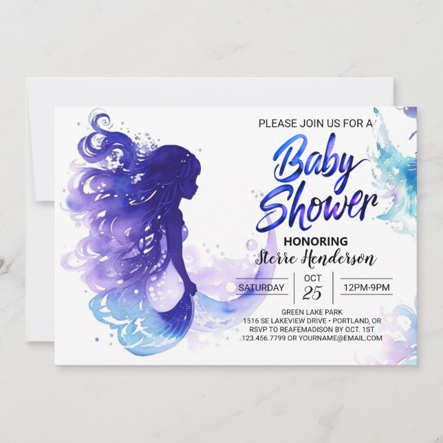 Invitación Cute Ocean Adventures: Baby Shower Sirenita (Anverso)