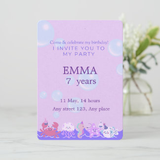Invitación Cute Ocean Animals Kids Party