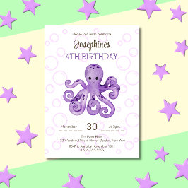 Invitación Cute Octopus Purple Bubble Kids Cumpleaños
