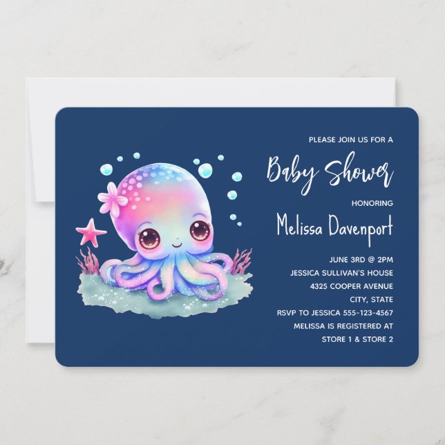 Invitación Cute Octopus Sea Creature Baby Shower (Anverso)
