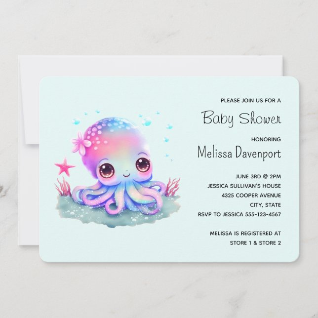 Invitación Cute Octopus Sea Creature Baby Shower (Anverso)