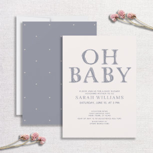 Invitación Cute Oh Baby Blue Dots Minimal Baby Shower