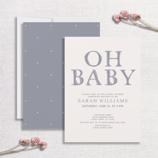 Invitación Cute Oh Baby Blue Dots Minimal Baby Shower (Subido por el creador)