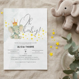 Invitación Cute Oh Baby Gender Neutral Elephant Baby Shower 