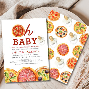 Invitación Cute Oh Baby Pizza y Pacificadores Baby Shower
