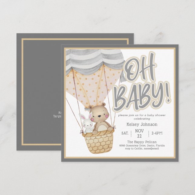 Invitación Cute Oh Baby Woodland Animals Baby Shower (Anverso / Reverso)