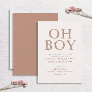 Invitación Cute Oh Boy Brown Dots Minimal Baby Shower