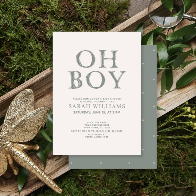 Invitación Cute Oh Boy Green Dots Minimal Baby Shower (Subido por el creador)