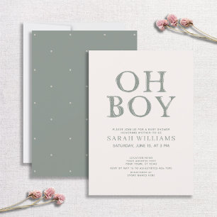 Invitación Cute Oh Boy Green Dots Minimal Baby Shower