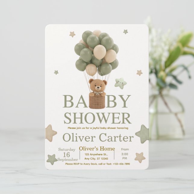 Invitación Cute Olive Green Boy Baby Shower Invitation (Anverso de pie)