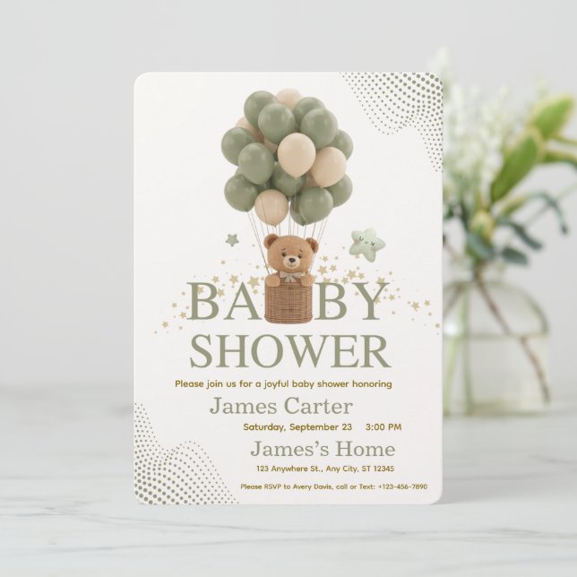 Invitación Cute Olive Green Boy Baby Shower Invitation (Anverso de pie)