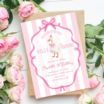 Cute One Silly Goose Pink Bow Primer Cumpleaños
