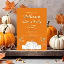 Invitación Cute Orange Pumpkin Halloween Dinner Party 