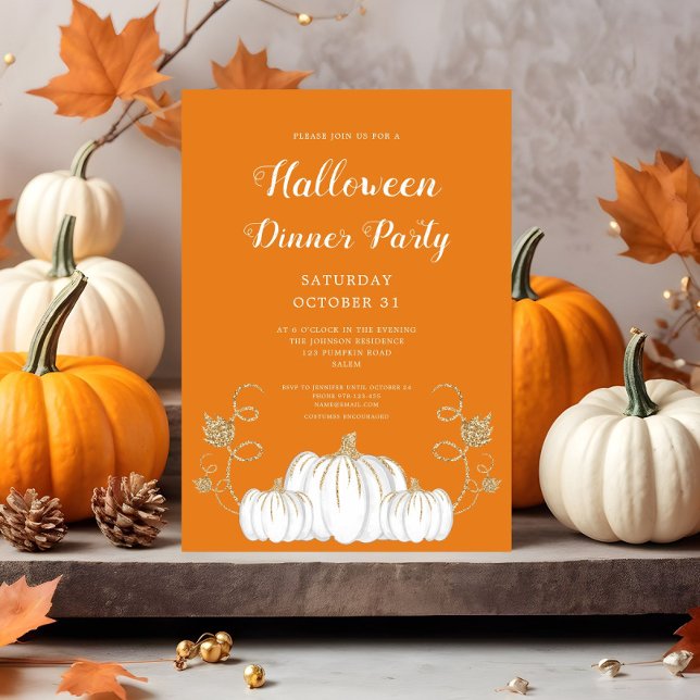 Invitación Cute Orange Pumpkin Halloween Dinner Party  (Cute Orange Pumpkin Halloween Dinner Party Invitation)