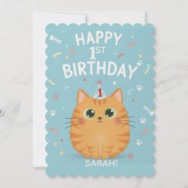 Invitación Cute Orange Tabby Cat 1st Birthday | Customizable 