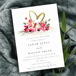 Invitación Cute Oro Rojo Orquídea Corazón Floral Parejas Duch