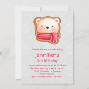 Invitación Cute oso cara bufanda roja y mejillas sonrosadas c