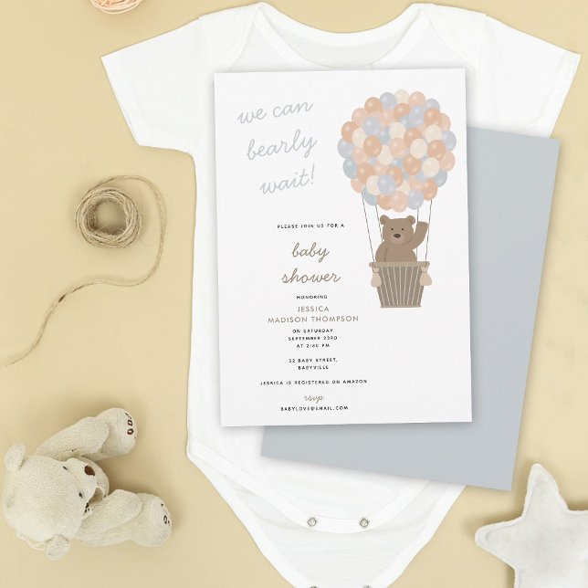Invitación Cute Oso Globos de aire caliente Bebé Niño Baby Sh (Cute Bear Hot Air Balloons Baby Boy Baby Shower Invitation)