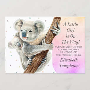 Invitación Cute Oso Koala Es un Baby Shower rosado Chica
