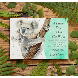 Invitación Cute Oso Koala Es un niño Verde azulado Baby Showe