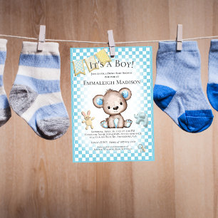 Invitación Cute Oso Marrón Bebé Niño Pícnic Baby Shower