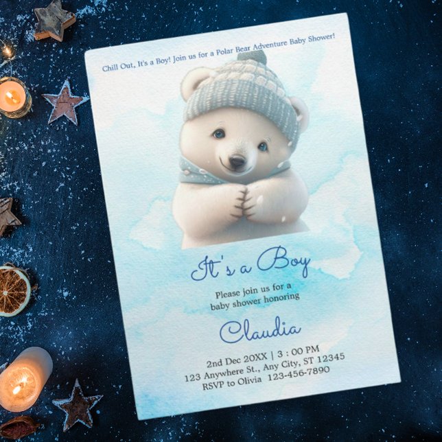 Invitación Cute oso Polar Invierno Azul Baby Shower Su Niño (Subido por el creador)