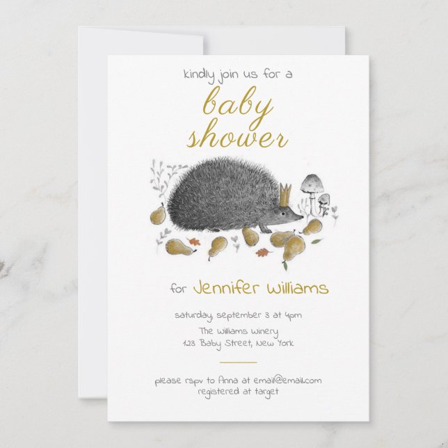 Invitación Cute Otoño Hedgehog Neutral Baby Shower (Anverso)