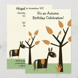 Invitación Cute Otoño Horse Birthday