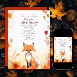 Invitación Cute Otoño Woodland Fox Fall Cumpleaños