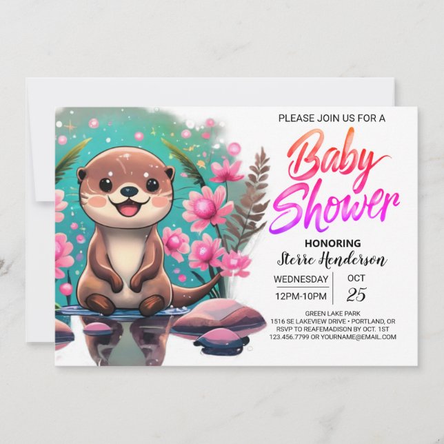 Invitación Cute Otter Boho Baby Shower (Anverso)