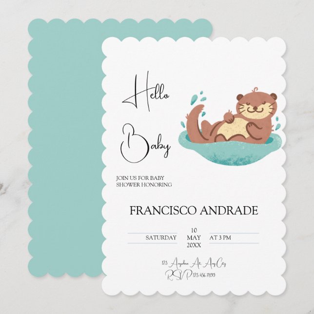 Invitación Cute Otter Bosque Animal Acuarela (Anverso / Reverso)
