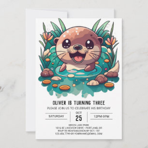 Invitación Cute Otter Children Acuarela Cumpleaños