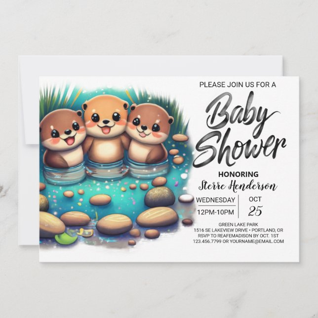 Invitación Cute Otter Online Baby Shower (Anverso)