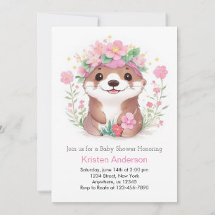 Invitación Cute Otter Wonderland Chica rosa Baby Shower