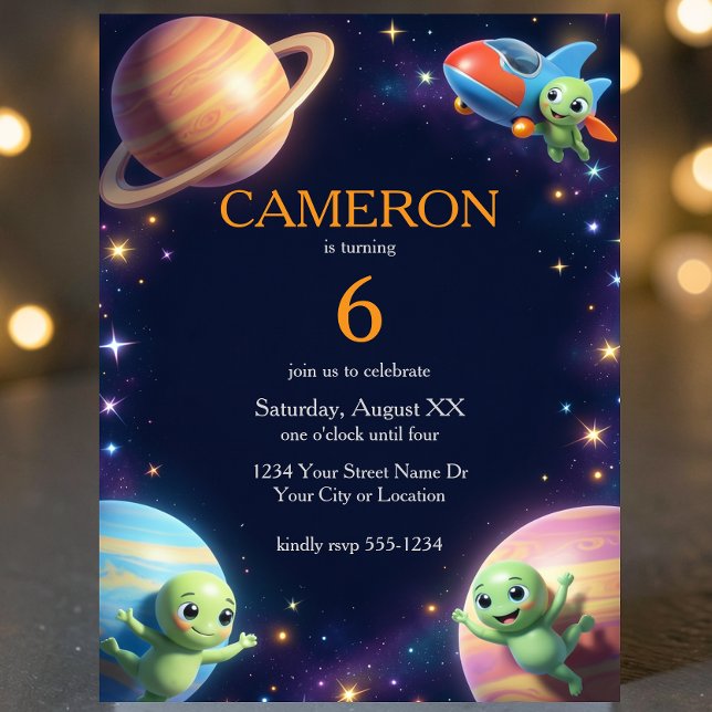 Invitación Cute Outer Space Aliens Birthday Party (Subido por el creador)